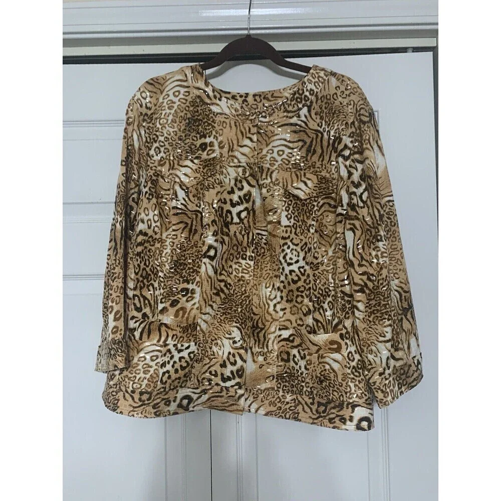 Ruby Rd Woman Shiny Shimmery Animal Print Statement Jacket‎ Size 20W (GG12)